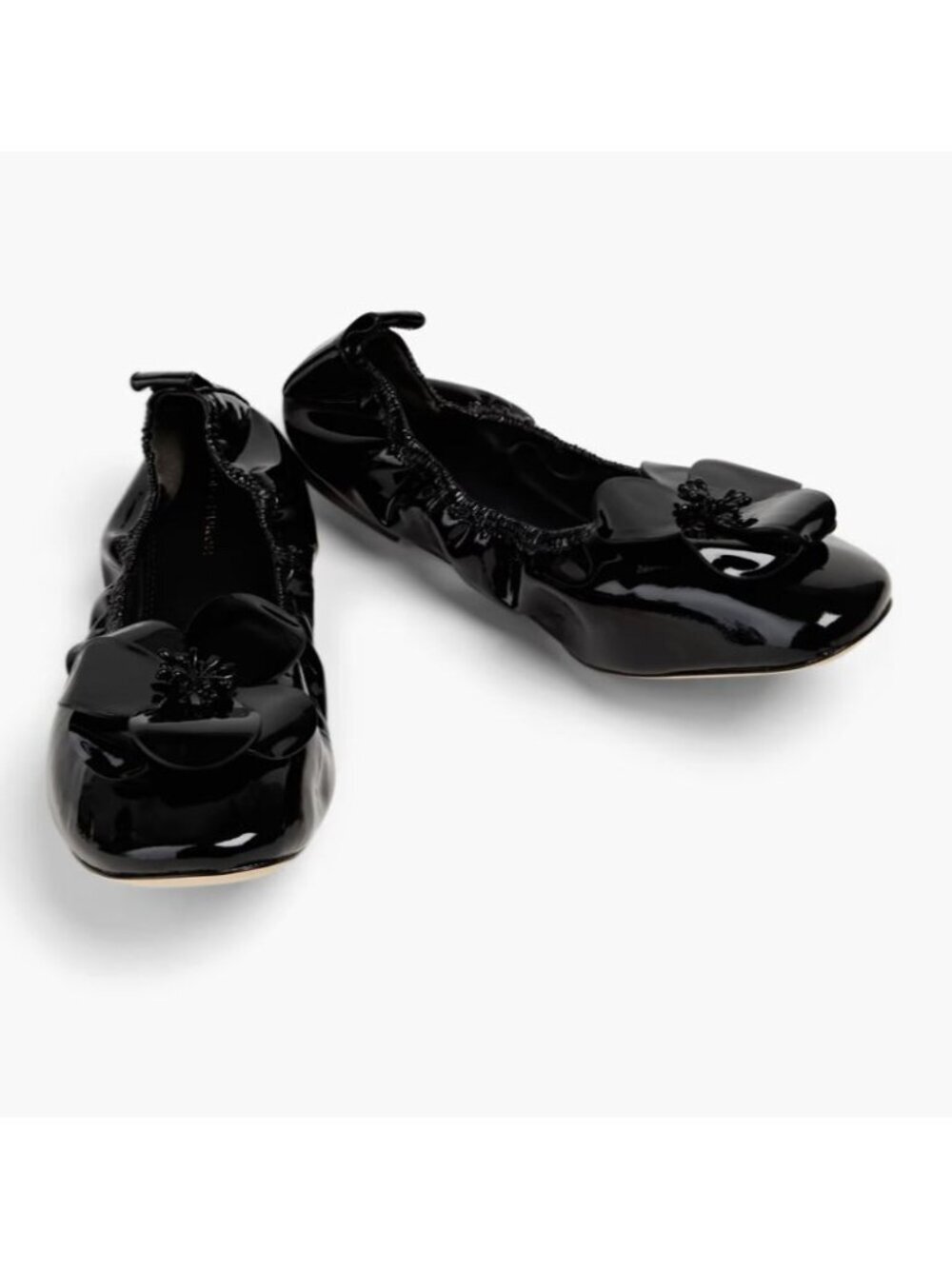 Tory Burch Floral Applique Patent Leather Ballet Flats Size 8 Black